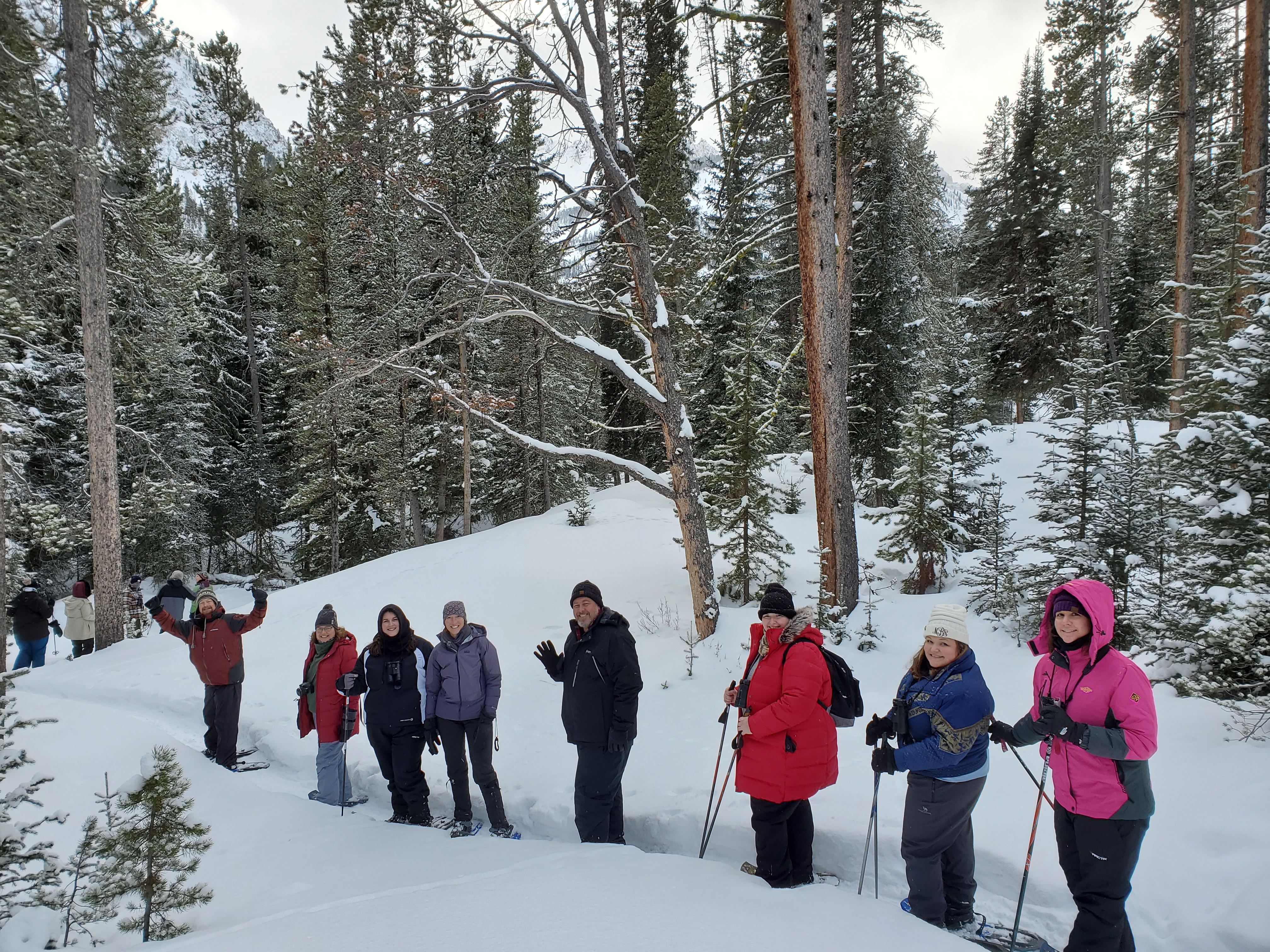 The group on a snowy hillside