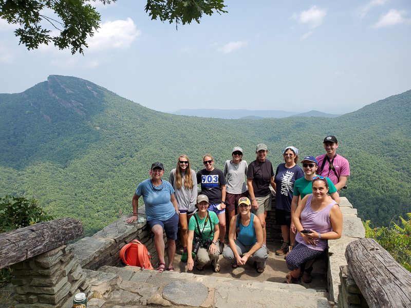 A spectacular group of NC Educators overlooking Table Rock from Wiseman’s View in the Linville Gorge Wilderness Area.